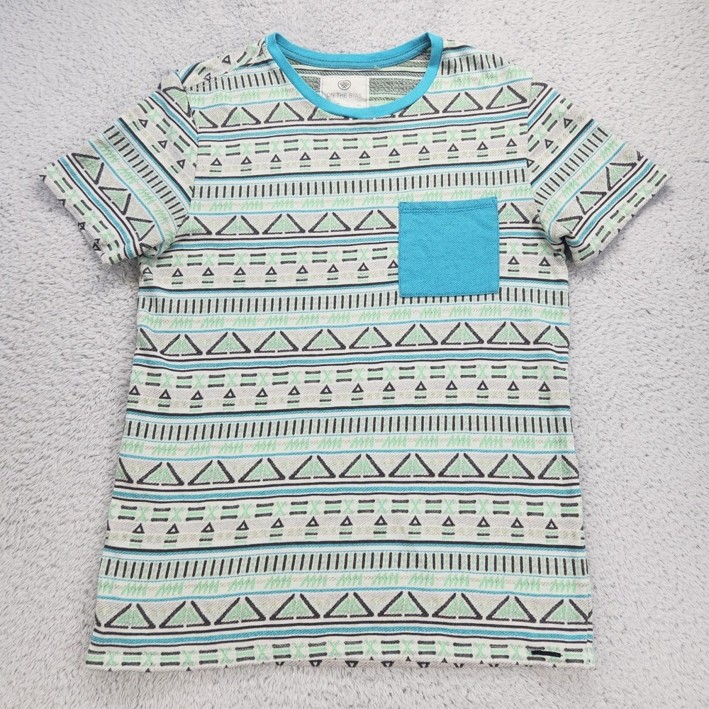 On The Byas Shirt Mens Small Multicolor Tribal Geometric Crew Neck Pocket Tee